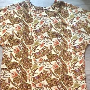 Patterned Brown and Cream Women's Top Size Small